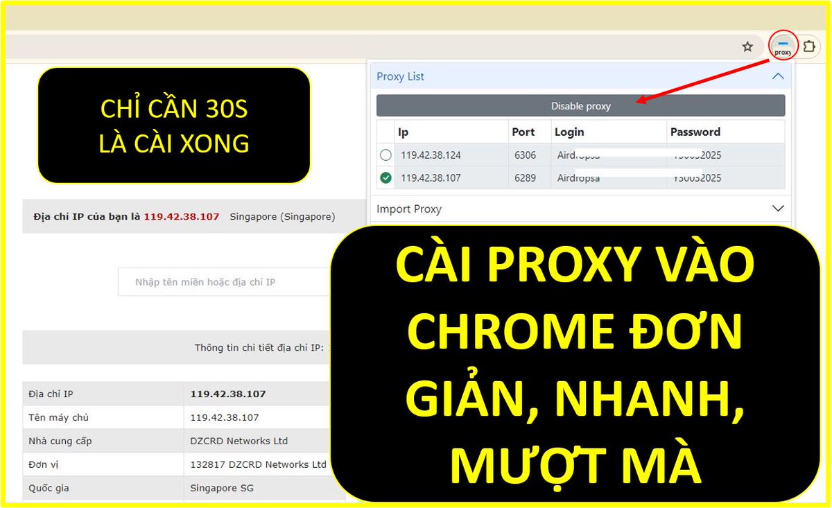 Tiếp tục seri cày airdrop nhiều ví nhiều acc đơn giản cho anh em mới.

9. Hướng dẫn add proxy vào chrome nhanh gọn, nhẹ nhàng và mượt mà trên PC chỉ 30s là xong!

Dành cho anh em cày tay, cày ít, Không cần qua phần mềm.

Gần đây một số anh em bị lỗi khi add