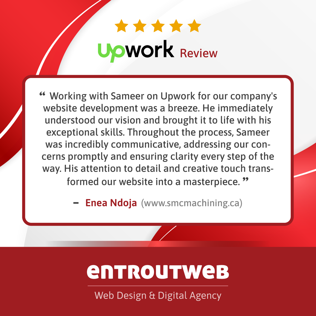 EntroutWeb's tweet photo. ⭐⭐⭐⭐⭐ Another project completed with a glowing review!

Boost your online presence with EntroutWeb. See more reviews on Upwork: https://t.co/TkL4SLRZwo

#WebDesign #WebDevelopment #WordPress #PHP #ClientReviews #EntroutWeb #BoostYourOnlinePresence https://t.co/looAMRsB1C