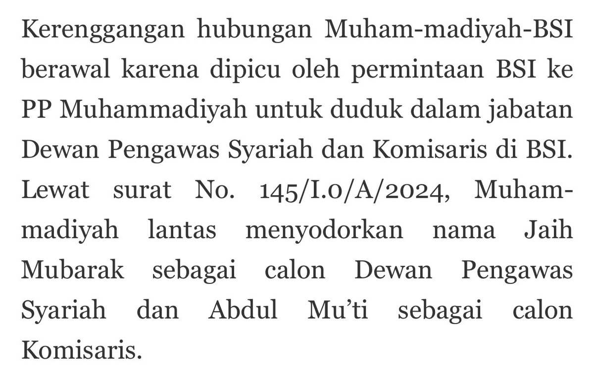 valiisaa's tweet photo. @muhammadiyah 4. BSI meminta ke PP untuk duduk dlm jabatan Dewan Pengawas Syariah, tp keputusan akhir nama pak Abdul Mu'ti tidak diterima oleh RUPS sbg komisaris https://t.co/clNXQQtu9J