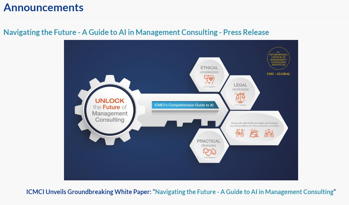 afmo_jp's tweet photo. #ICMCI #CMC #AFMO #全日本能率連盟 ICMCI Unveils Groundbreaking White Paper: “Navigating the Future - A Guide to AI in Management Consulting” ご興味のある方は、WEBからダウンロード可能ですのでご覧ください。全能連は国際組織ICMCIに国内で唯一所属しています。
https://t.co/8vTLcLMhas https://t.co/AkKLI5kzsn