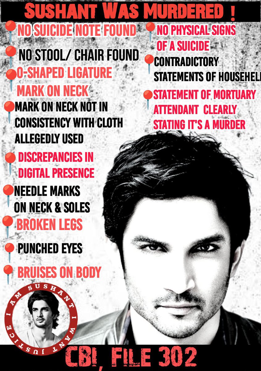 itsme_unknown85's tweet photo. Repeat After me👇
❓Justice4 Sushant Singh Rajput , when❓
📍Sushant was M₹DE₹€D!
📍Sushant was TÖRȚUŘĒD!
📍Sushant was ÌSÓLǍTÊD!
📍Sushant was BĖAȚEŇ!(Broken legs ,Stun gun marks,Blood Stains)
!CLEAR CUT MURDER CASE!
#IPC302
4years Of Injustice To Sushant
@PMOIndia https://t.co/5YAtXt5Xwv