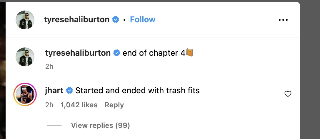 TommyBeer's tweet image. Day begins with Jalen Brunson going at Reggie Miller... day ends with Josh Hart going at Tyrese Haliburton...

yet another reason why Knicks fans have fallen so deeply in love with this Knicks team lol