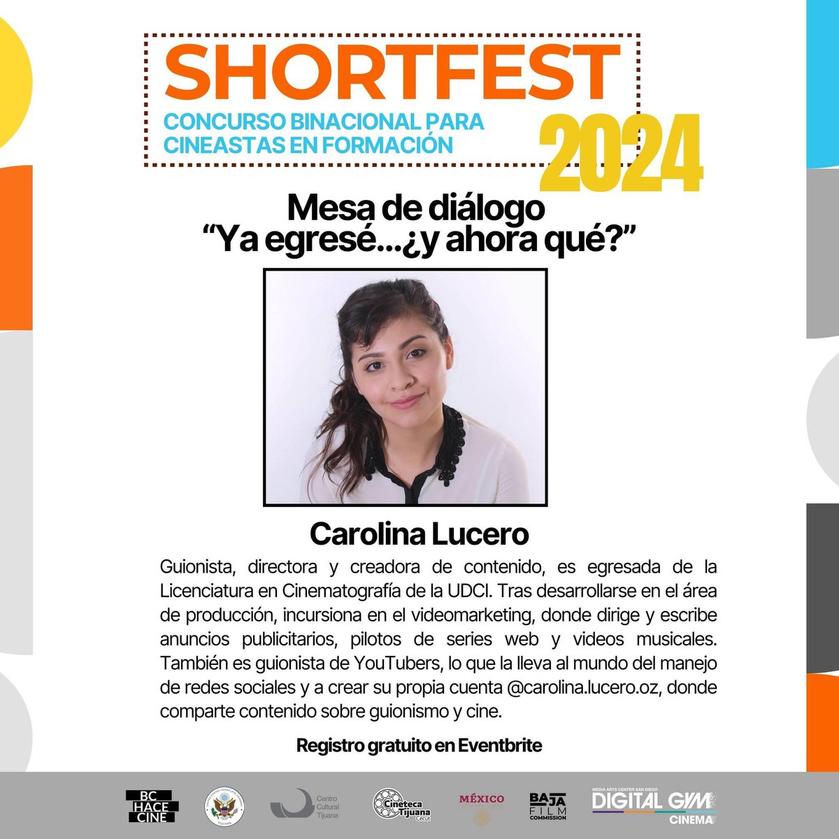 BcCine's tweet photo. #BCHC ✨invita a:

Ya egresé...¿y ahora qué? 📽
Mesa de diálogo con los cineastas bajacalifornianos Liye Rivera-Melo, Raúl Sebastian del Callejo y Carolina Lucero. 

📍Cineteca Tijuana
⏰ Martes, 18 de junio, 2024 | 5:00 p.m.
📧Entrada Libre | Registro en Eventbrite https://t.co/kFsCvn4qoH