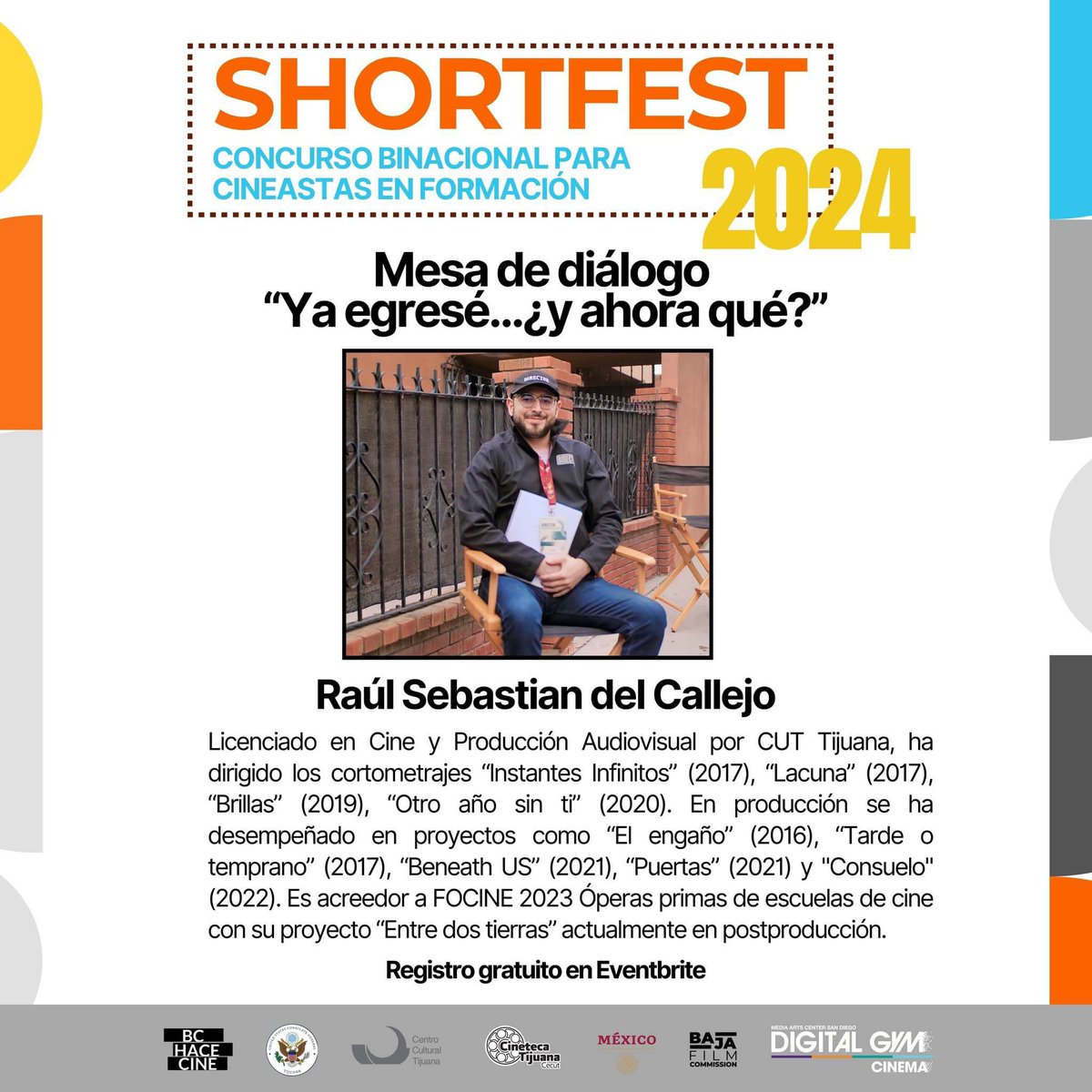 BcCine's tweet photo. #BCHC ✨invita a:

Ya egresé...¿y ahora qué? 📽
Mesa de diálogo con los cineastas bajacalifornianos Liye Rivera-Melo, Raúl Sebastian del Callejo y Carolina Lucero. 

📍Cineteca Tijuana
⏰ Martes, 18 de junio, 2024 | 5:00 p.m.
📧Entrada Libre | Registro en Eventbrite https://t.co/kFsCvn4qoH