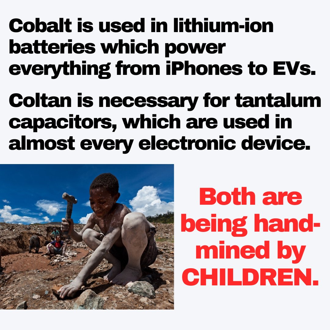 anticoltech's tweet photo. Congo only gained its independence from Belgium in 1960. In the 64 years since, the country has been racked by violence and unrest due to militia groups, leaving most Congolese people living in abject poverty. Many children have been found working in cobalt mines as a result. https://t.co/c2RnwPzdtF