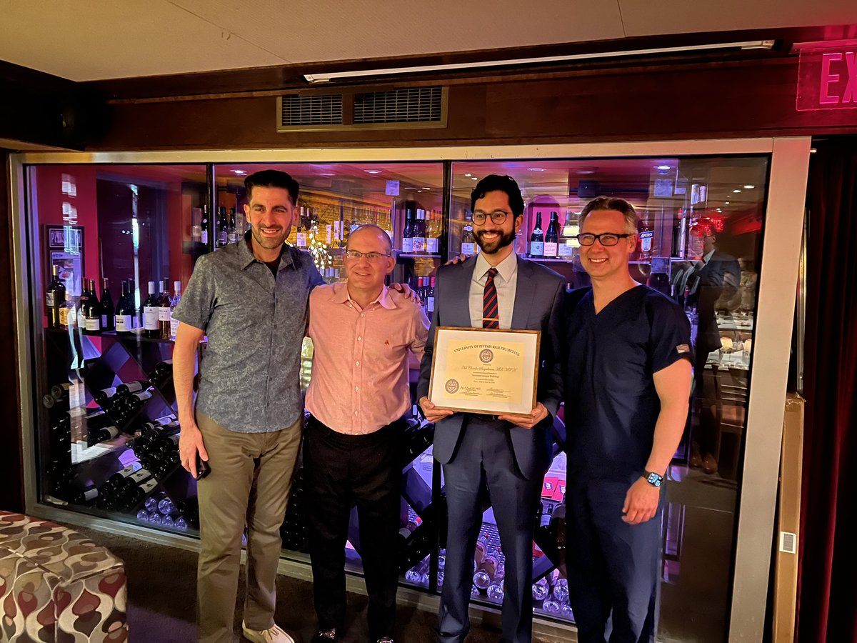 Congratulations to the graduating Stroke and NIR fellows! It was a great year and a lovely night celebrating!
<a href="/PittStroke/">UPittStroke</a> <a href="/PittNeurology/">Pitt Neurology</a> <a href="/SitaraKoneru/">Sitara Koneru, MD</a> <a href="/MoeJAhmad/">Mohammad Jamil Ahmad</a> <a href="/VictorM58763129/">Victor Montalvan</a> <a href="/katiederm/">Katie</a> <a href="/NeilSuryadevara/">Neil Suryadevara</a> Yanal Shaheen