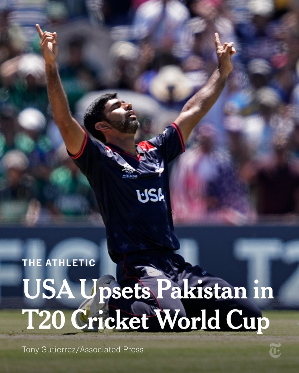 The New York Times (@nytimes) on Twitter photo From <a href="/TheAthletic/">The Athletic</a>: In one of the biggest shocks in cricket history, the USA defeated Pakistan in the T20 Cricket World Cup.
The scores were level after 20 overs, meaning the game was decided by a super over, a single-over shootout. nyti.ms/3Vdmqzp From <a href="/TheAthletic/">The Athletic</a>: In one of the biggest shocks in cricket history, the USA defeated Pakistan in the T20 Cricket World Cup.
The scores were level after 20 overs, meaning the game was decided by a super over, a single-over shootout. nyti.ms/3Vdmqzp