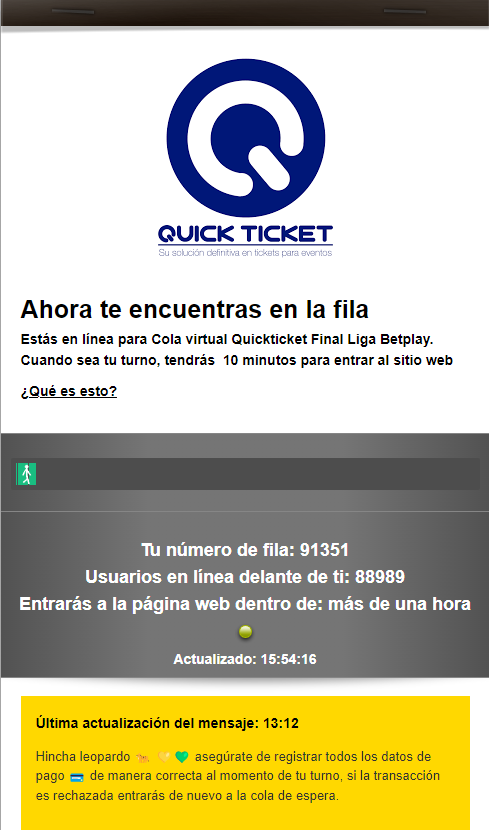 JohnCarlosPabon's tweet photo. De acuerdo con #Quickticket, soy el puesto 88,989 en la fila para comprar boletas para la final. Usando inteligencia artificial, calculé que la longitud de esta fila sería aproximadamente 44.49 km. La fila se extendería desde el Estadio Alfonso López hasta Pescadero. INCREIBLE https://t.co/4AuQaEm9qu