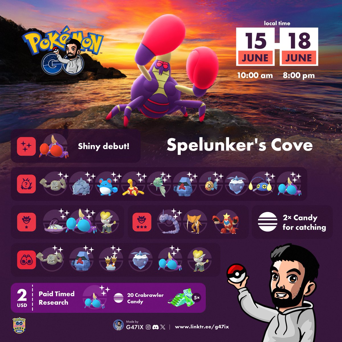 g47ix's tweet photo. Spelunker's Cove🎉
Shiny Crabrawler global release🥊✨
#pokemongo https://t.co/BVa0SBHNdU