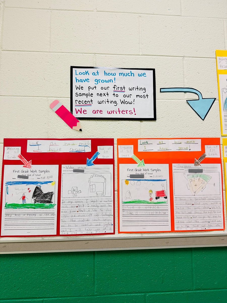 MsAllynsClass's tweet photo. My 4th graders and I were all in AWE swooning over this 1st grade display from Ms. Hauschild today. Their progress is INCREDIBLE!!! We had so much fun reading all their amazing writing! ✏️🩷🖍️#GreatnessAtTheLake🦦#1stGradersRock https://t.co/puIlg7HF7s