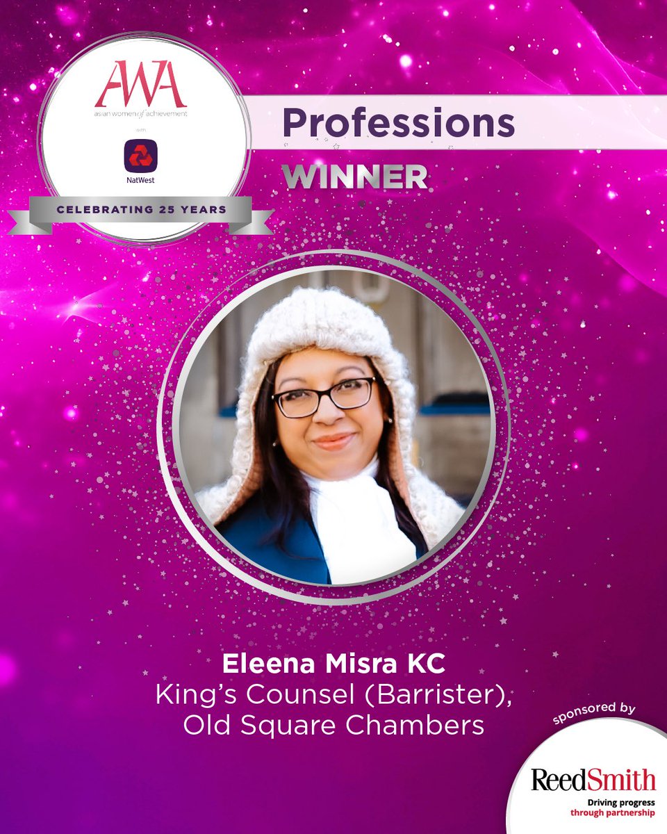 #AWA2024 Our #Professions Awards, sponsored by <a href="/reedsmithllp/">Reed Smith LLP</a>, goes to Barrister, Eleena Misra KC! What a role model, congratulations!👏🏼