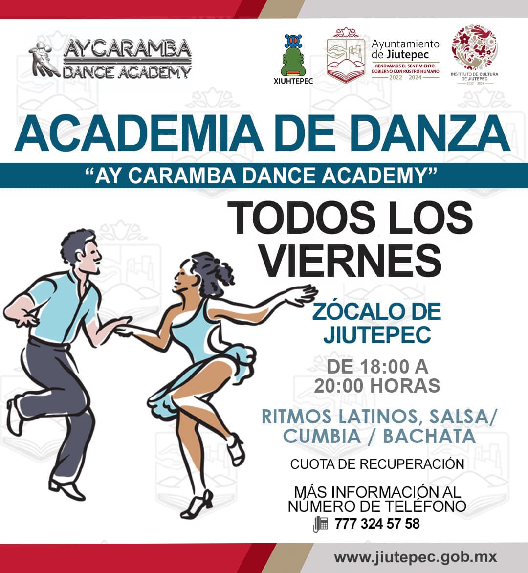 Te invitamos a participar en la academia de danza.
La cita es este viernes 7 de junio, de las 18:00 a las 20:00 horas, en el zócalo de #Jiutepec.