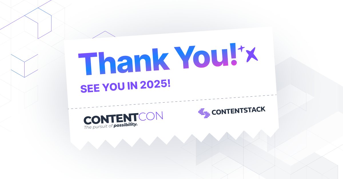 Contentstack's tweet image. To our attendees.
To our sponsors.
To our customers. 
To our partners. 
To our vendors. 
To our event staff. 
To our tribe. 

To everyone who helped make #ContentCon2024 a success... THANK YOU. 💜 We&apos;ll see you in 2025!