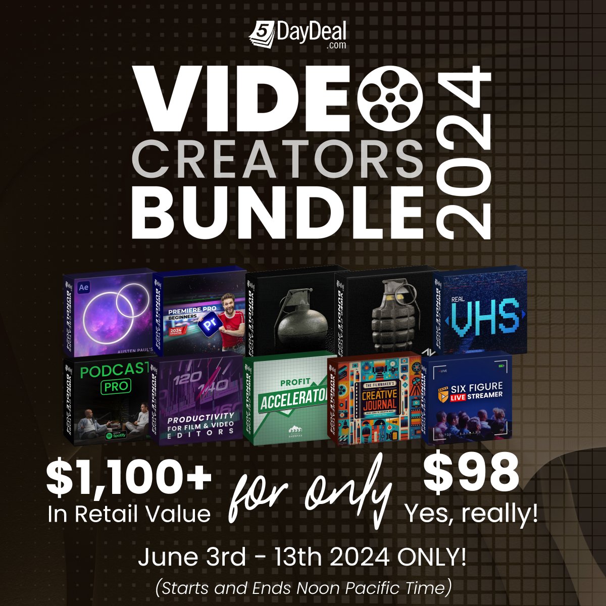 Oh, you want to boost the quality of your video production?! We got you!  Check out this year's 5DayDeal® Video Bundle! 

Get started with basic editing techniques, text &amp; graphics, audio enhancement, transitions, and more- all for 96% off! 

Clicky-Click! ow.ly/tZWZ50SbiiG