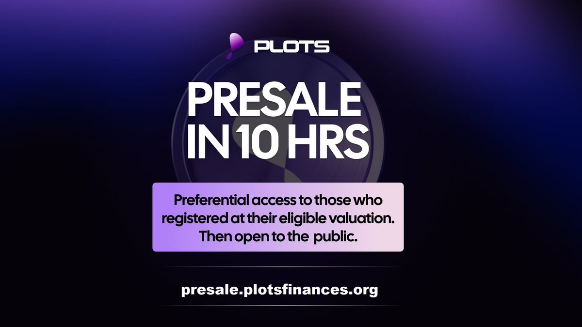 <a href="/plotsfinance/">Plots.Finance 🎮</a> ⏰ 10 hours until the $PLOTS presale. Access the presale at presale.plotsfinances.org

🔴 Make sure you have enough ETH for gas fees (~$25 transaction gas fee) The presale can be bought using: ETH, USDT or USDC.

We will launch the $PLOTS presale on Friday June 7th at 7am UTC ⚡