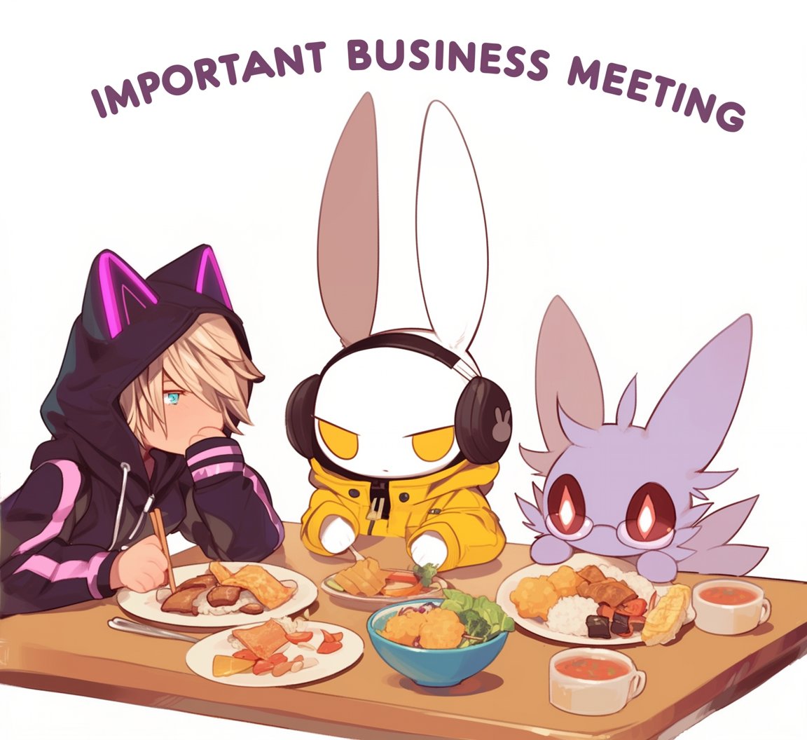 nijijourney's tweet photo. Three of our staff getting lunch togther :^] https://t.co/JlgSBYP0nt