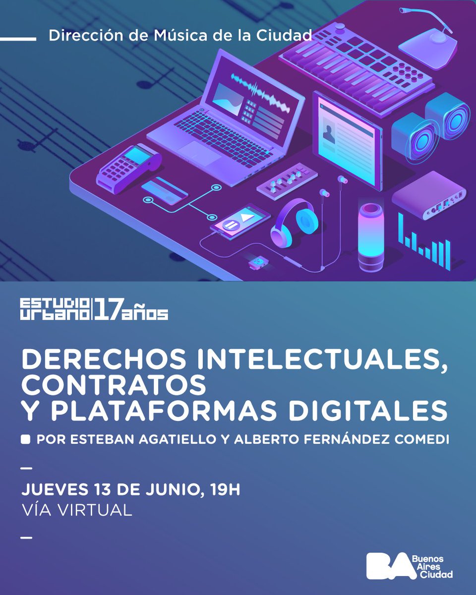 Charla abierta: Derechos intelectuales, contratos y plataformas digitales.
Por Esteban Agatiello y <a href="/agfcomedi/">Alberto Fernández Comedi ⭐️⭐️⭐️</a> 

Gratuita, vía Zoom, jueves 13 de junio 19 hs. 
📌Inscribite en lu.ma/8lguduck 

<a href="/datacultura/">BA Cultura</a>  / <a href="/Musica_BA/">Dirección General de Música</a>