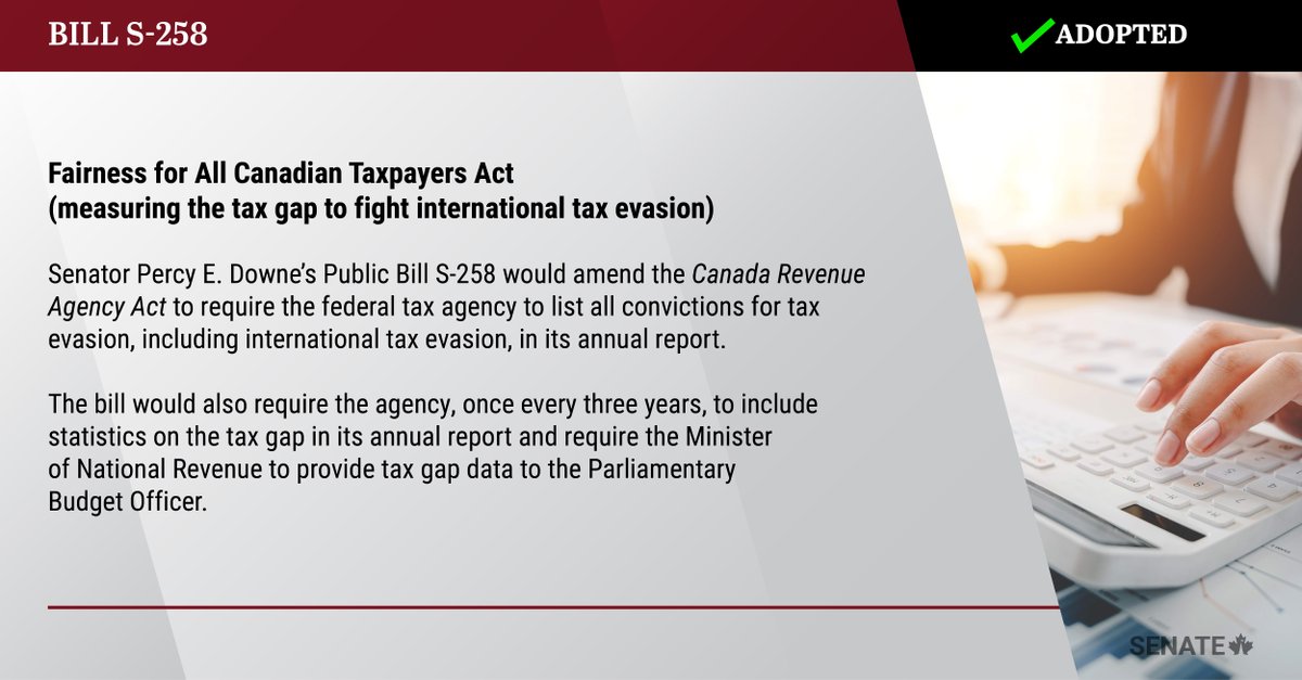 SenateCA's tweet photo. Senator @percydowne’s Bill #S258 has been adopted at third reading in the Senate: https://t.co/NVgx94FKNg
#SenCA #CdnPoli https://t.co/MPH7zzFmMy