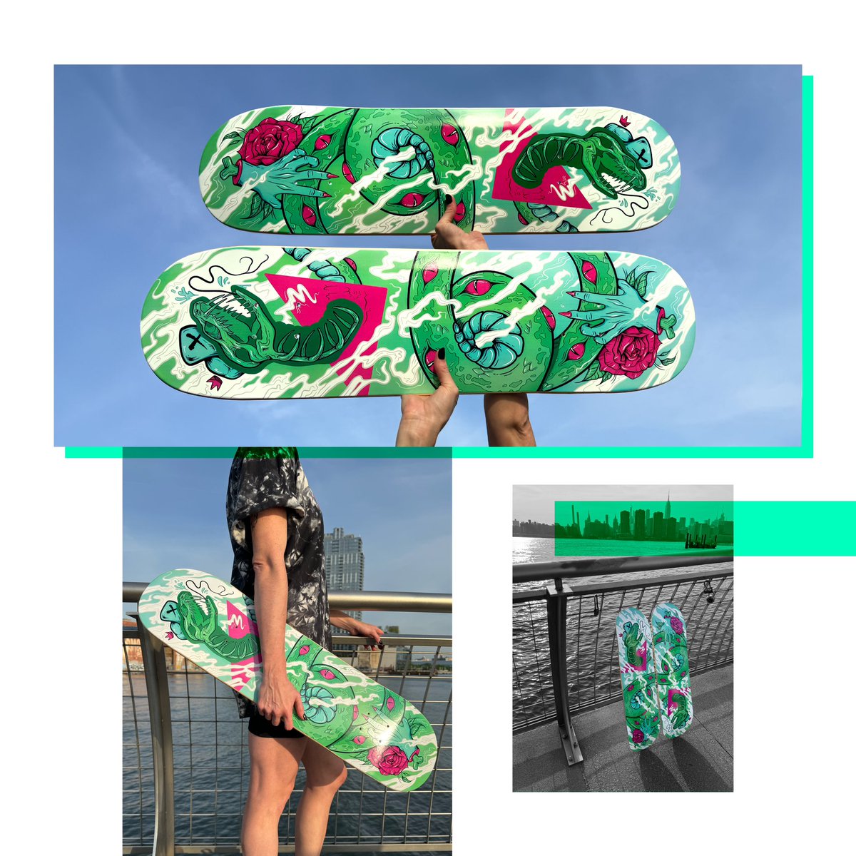 thatglitchbitch's tweet photo. 🛹🐍 SERPENTINE DREAM 🐍🛹

What started as an incredible project for an @cluttermagazine holiday gallery is now the latest and greatest (imho) product to roll/slither its way into my shop! 

Exclusive, limited offer ✨15% OFF ✨ at #fivepointsfestival https://t.co/89BYAHa9xI