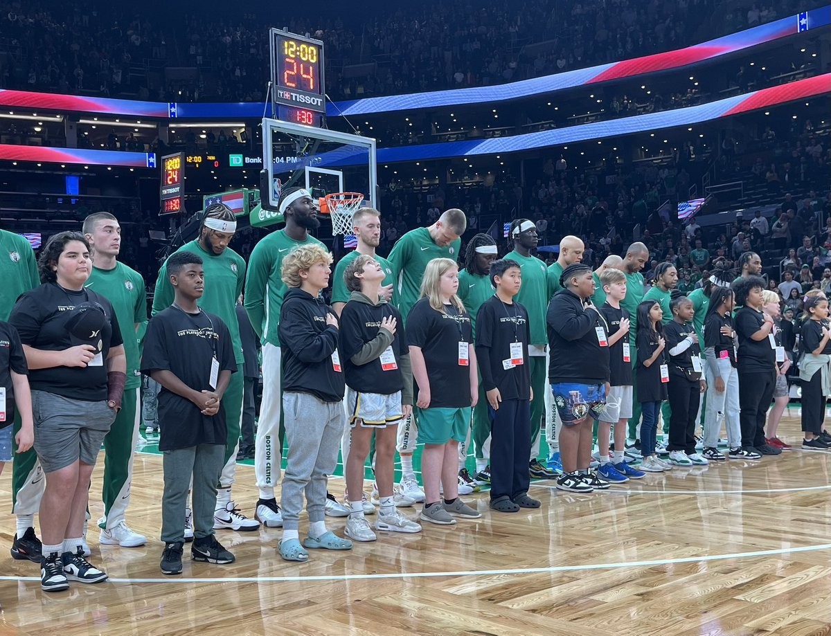Playbook Student Leaders standing with the Celtics for the first game of the NBA season in October. Today, they play in Game 1 of the Finals. Been a great season. Go Celtics!