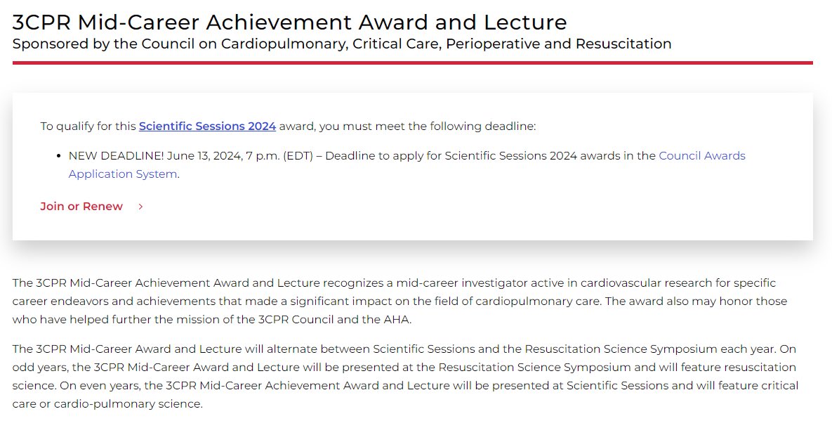 3CPR hosted its inaugural Mid-Career Achievement Award &amp; Lecture at ReSS last year, and look forward to hosting at #AHA24 this year! This is a NON ABSTRACT award opportunity for our mid career members so don’t miss out on applying by 6/13! <a href="/sarahmperman/">Sarah Perman MD MSCE</a>