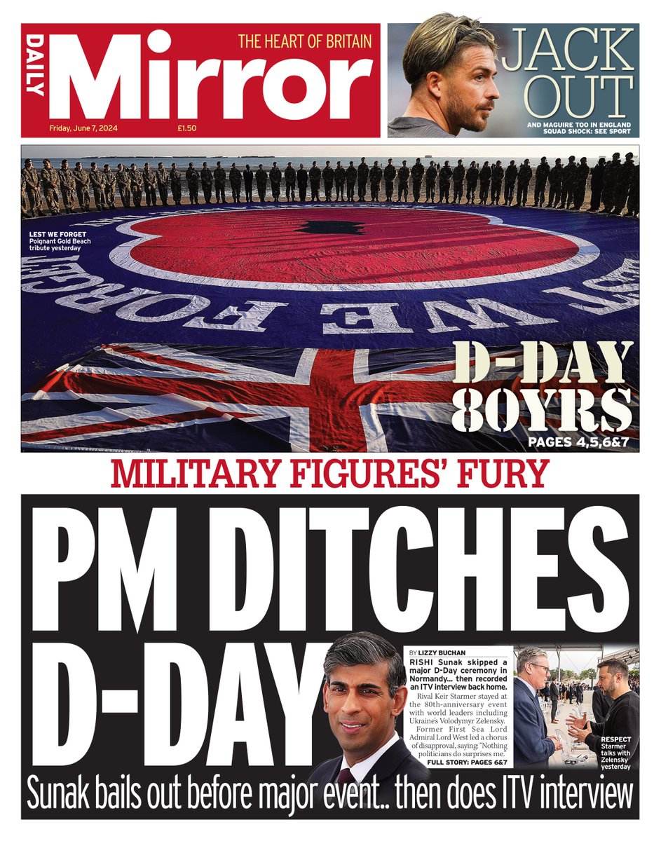 Daily Mirror: Military figures’ fury-  PM ditches D-day #TomorrowsPapersToday