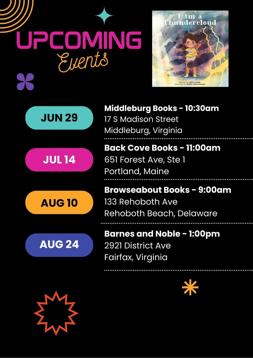 Leah Moser (@leahmoserwrites) on Twitter photo *NEW* Summer dates added ☀️
Bring the family and join me in Virginia, Maine, and Delaware for readings of I AM A THUNDERCLOUD (<a href="/MarieHermansson/">Marie Hermansson</a>, <a href="/RP_Kids/">Running Press Kids</a>) in some fabulous bookstores! *NEW* Summer dates added ☀️
Bring the family and join me in Virginia, Maine, and Delaware for readings of I AM A THUNDERCLOUD (<a href="/MarieHermansson/">Marie Hermansson</a>, <a href="/RP_Kids/">Running Press Kids</a>) in some fabulous bookstores!