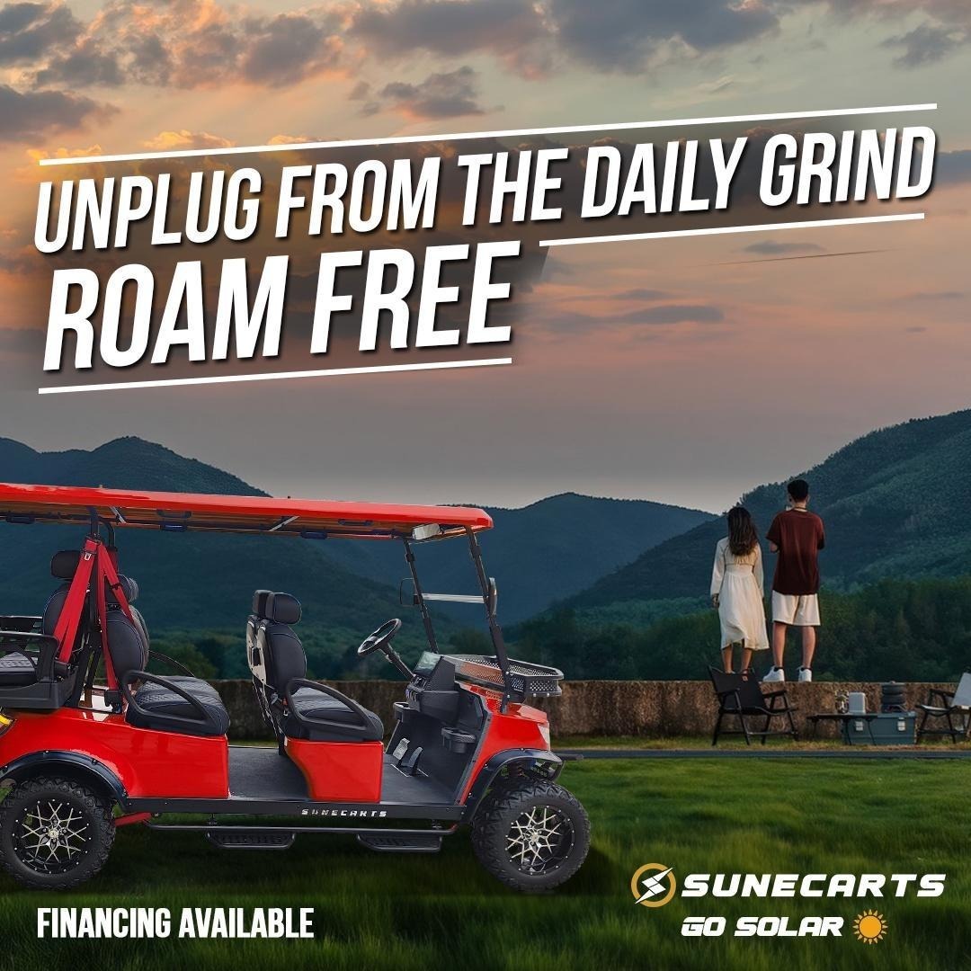 sunecarts's tweet photo. Escape the hustle and roam free with Sunecarts! Our solar-powered golf carts offer a seamless blend of luxury and conscious travel, making every drive an adventure worth taking.
Buy now at https://t.co/I9cCrLxftw
#sunecarts #solarpower #golfcart #carplay #unplug https://t.co/07hYhXzgmB