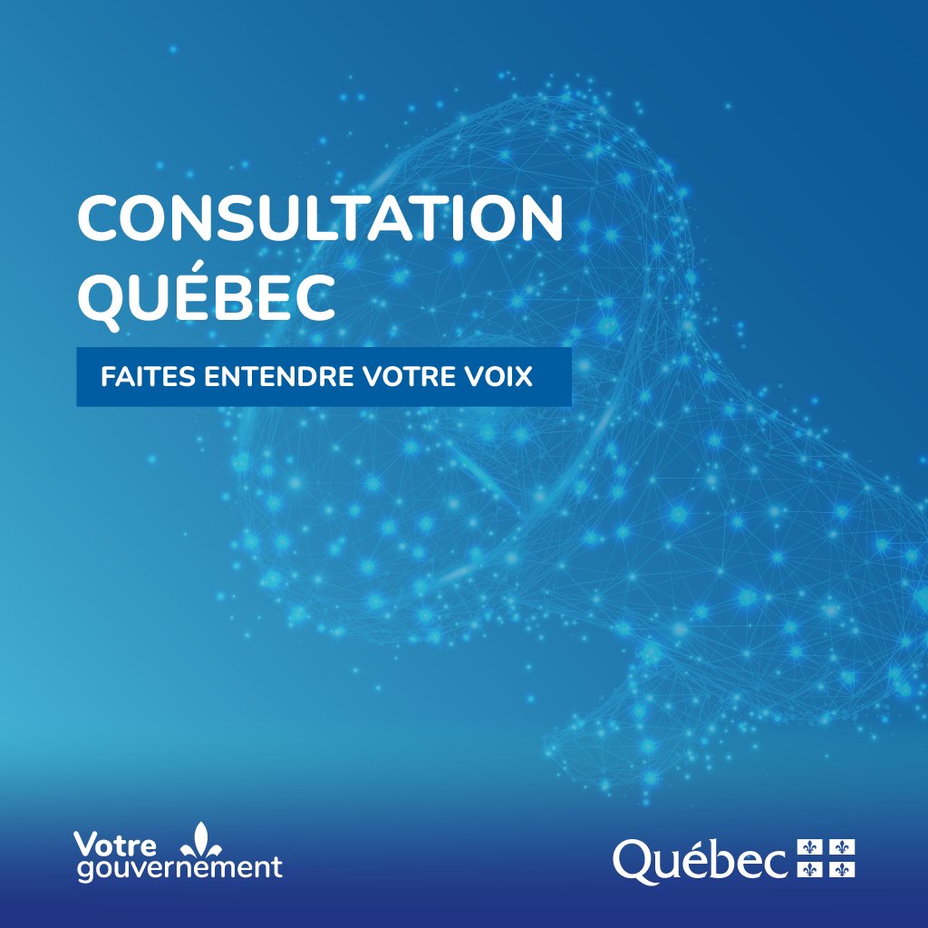 Participez à l’une des 𝟏𝟎 𝐜𝐨𝐧𝐬𝐮𝐥𝐭𝐚𝐭𝐢𝐨𝐧𝐬 𝐞𝐧 𝐥𝐢𝐠𝐧𝐞 𝐝𝐢𝐬𝐩𝐨𝐧𝐢𝐛𝐥𝐞𝐬 sur la plateforme Consultation Québec! Vos contributions sont précieuses, car elles favoriseront l'émergence d'idées innovantes pour l’administration publique 👉 bit.ly/3XbhvOA