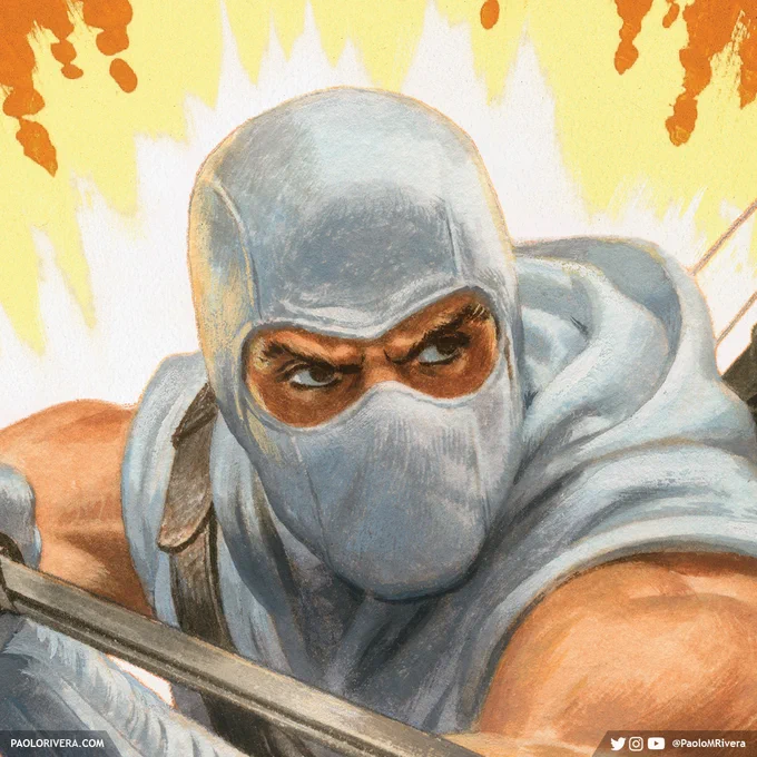 My #StormShadow variant cover to Scarlett No. 2 has been revealed (and the #gouache original has been sold)! In stores July 3. Background by legend Hector Garrido (I think). 