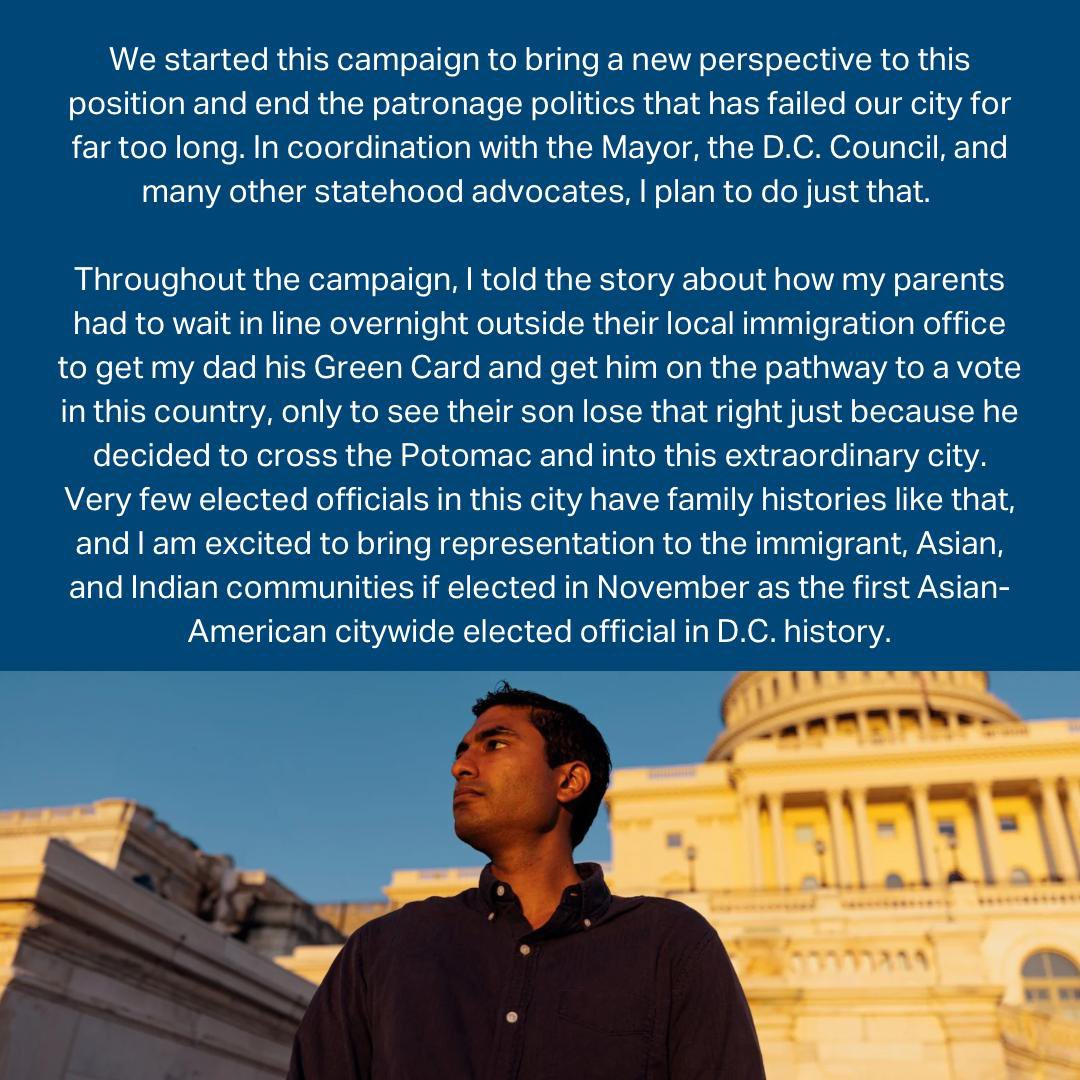 ankitjaindc's tweet photo. I’m so honored to say we have won the Democratic nomination for D.C. Shadow Senator. Please see my statement below on the results. Thank you to everyone who has put their faith in me—I will work as hard as I can to reward your trust https://t.co/A17d7m360s