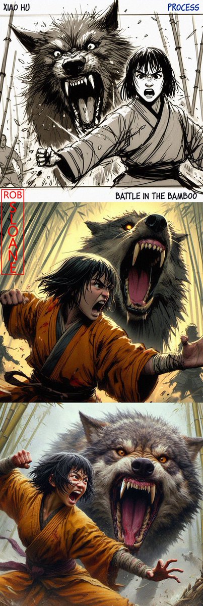 Example of my art direction process (and artwork) for an ongoing project. The traditional approach of concept art/storyboard, to inking, then digital painting - before the final version in full Super High Definition lossless formatting for publishing.

#Comic #Art #NFTs