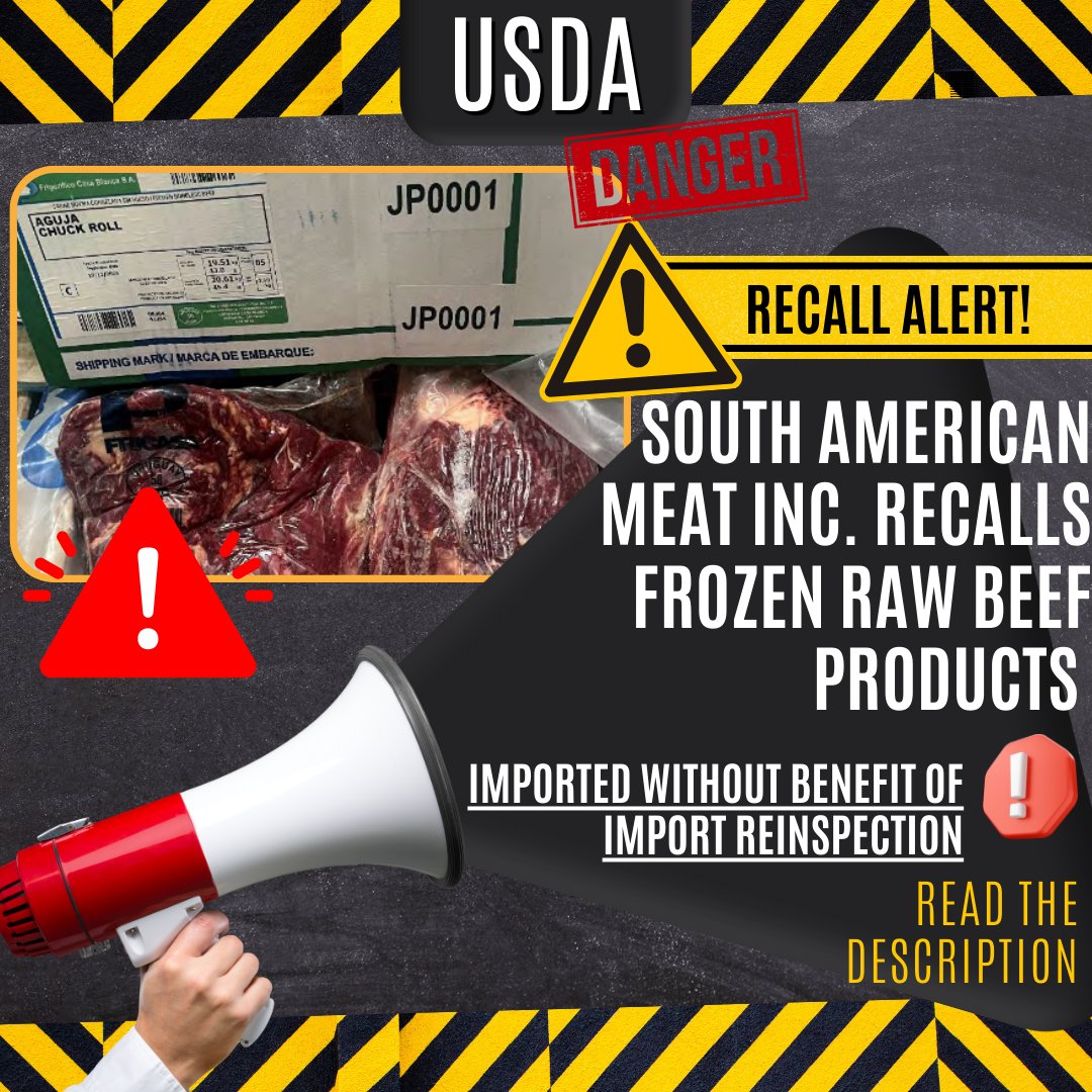 food_muse's tweet photo. π Discovered during routine FSIS surveillance activities of imported products, and FSIS determined that the products were not presented for FSIS import reinspection. #foodsafetymuse #foodsafety #ecommerce #fda #agriculture #food #frozen #raw #rawbeef #beef #southamerica #meat #import #danger #recall #alert