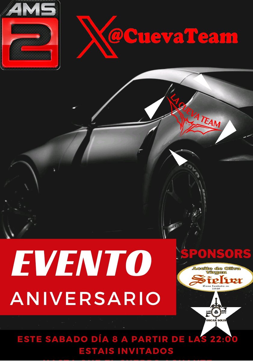 CuevaTeam's tweet photo. Cumplimos 3 años como equipo.
Y queremos celebrarlo juntos en ams2.
Este Sabado, a partir de las 22h
 No seremos los mas rapidos pero si, los mas loquetes🦇🏁 https://t.co/lWTZBVoR5E