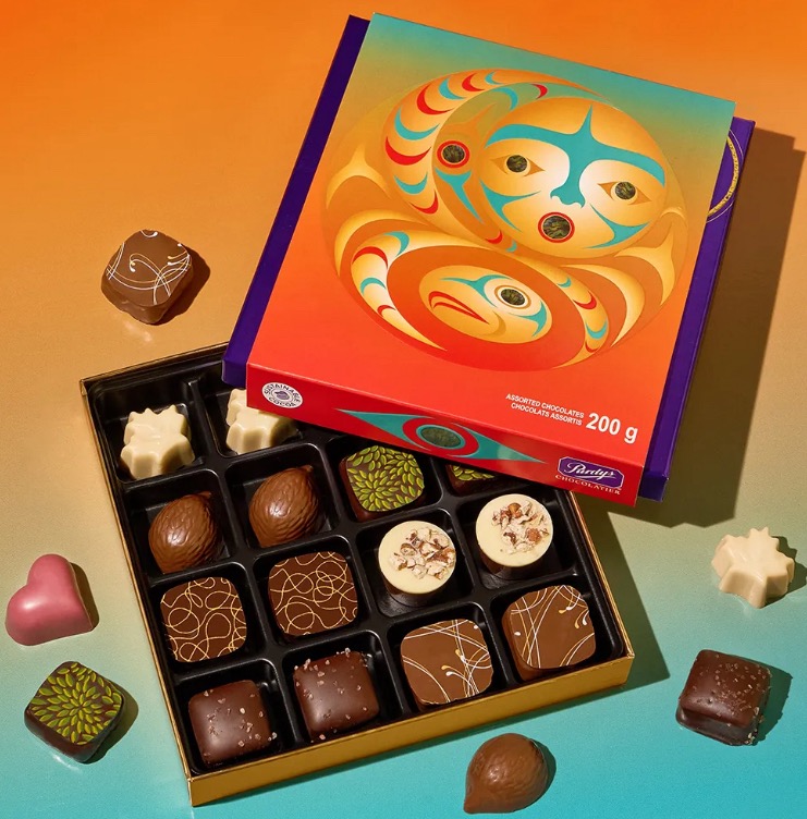 What does reconciliation look like in action? It means intention and connection in your daily lives. 

Our events team was shopping for chocolates to include in our thank you gifts for speakers, and we could not resist these beautiful Coast Salish designs by Quw'utsun artist