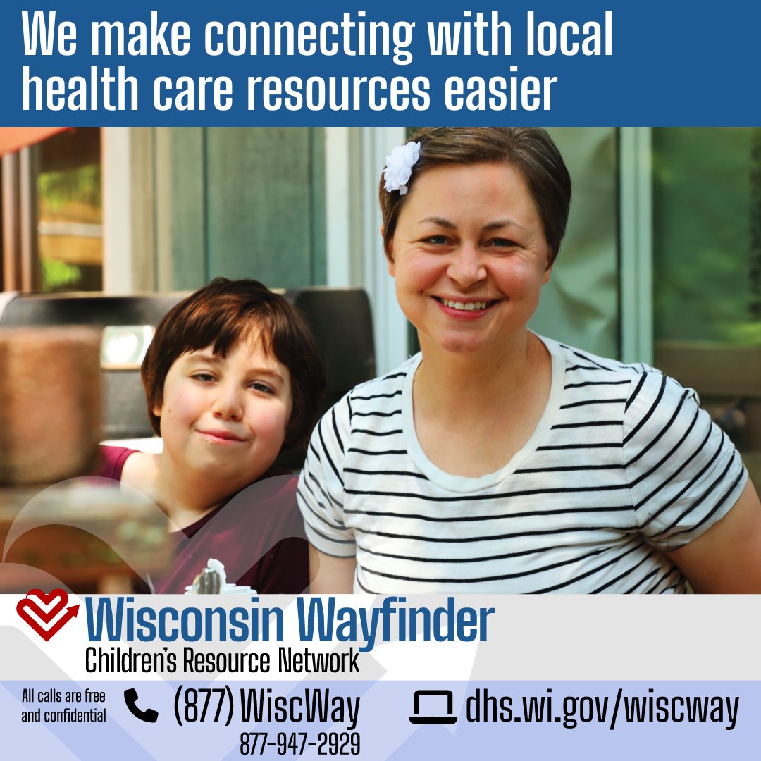 Discover peace of mind with #WisconsinWayfinder. Our free, confidential service connects families to resources for children with delays, disabilities, special health care needs, and mental health conditions. Reach us at 877-WiscWay or through dhs.wi.gov/wiscway