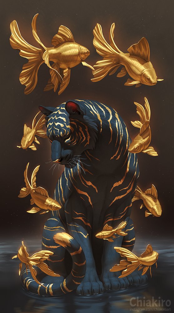 ChiakiroArt's tweet image. A new painting for my black&amp;amp;gold series! Fish are so satisfying to paint 🐟✨️