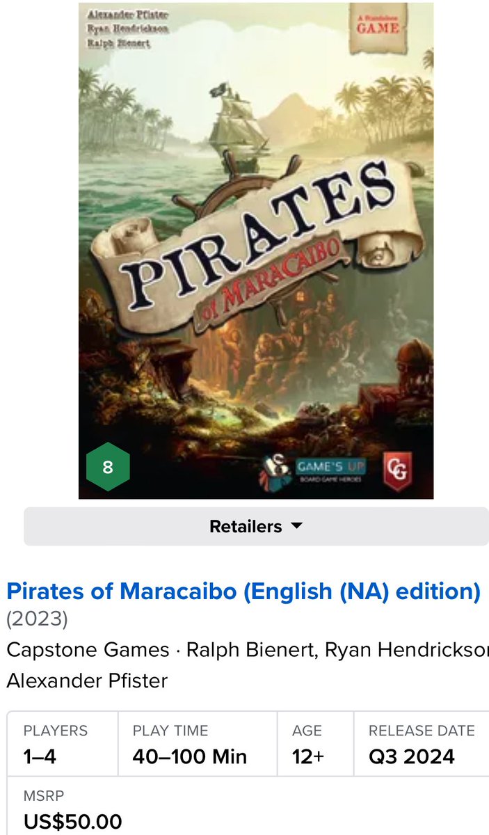 Alexander Pfister (@alexxpfister) on Twitter photo Pirates of Maracaibo finally available in NA for pre-order from <a href="/Capstone_Games/">Capstone Games</a>
Here the link: capstone-games.com/board-games/pi…
#PoM #PiratesOfMaracaibo Pirates of Maracaibo finally available in NA for pre-order from <a href="/Capstone_Games/">Capstone Games</a>
Here the link: capstone-games.com/board-games/pi…
#PoM #PiratesOfMaracaibo
