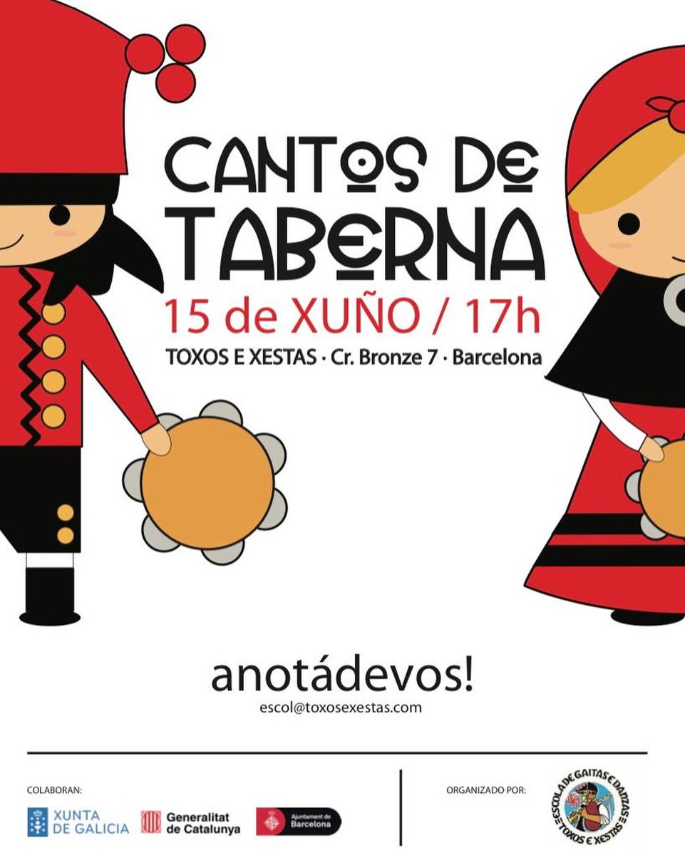 🎶 Concurso de Cantos de taberna de <a href="/toxosexestas/">Toxos e Xestas</a>  

🕔 O sábado 15 de xuño, a partir das 17:00 h, en #Barcelona 

➡️emigracion.xunta.gal/actualidade/ax…