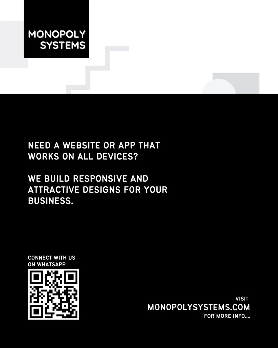 MonopolySystems's tweet photo. Need a website or app that works on all devices?
We build responsive and attractive designs for your business.
Chat now: https://t.co/3aS8Vs0M0H
#SoftwareDevelopment #WebDevelopment #AppDevelopment #DigitalMarketing #Digital #App #Wesbite #Flyers #satna #madhyapradesh #india https://t.co/uvSBXO36j0