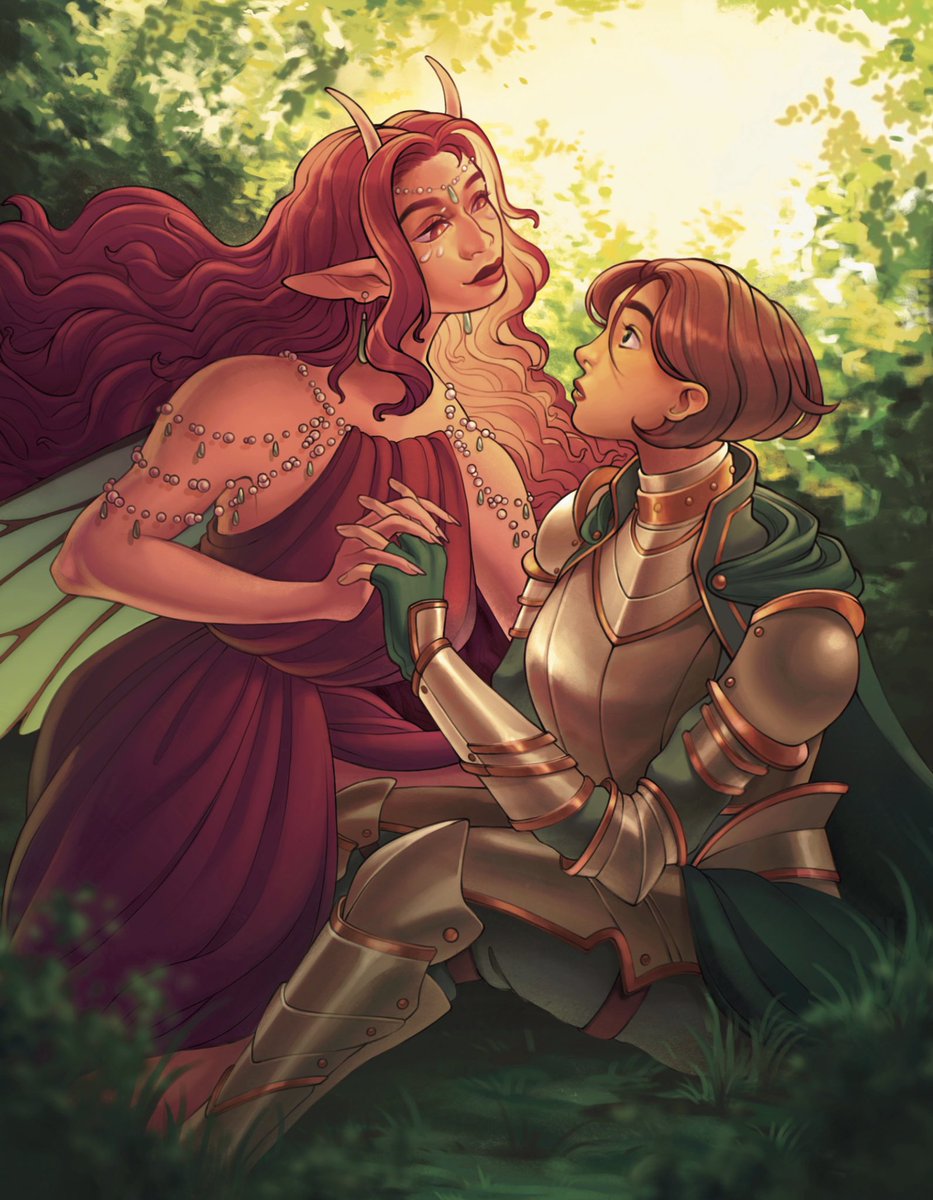 AnnieRDean's tweet photo. Sir Launfal meeting the Fairy Tryamour 💕✨

My lesbian take on the Arthurian legend for @GallantTrueZine just in time for Pride Month 🥰✨ https://t.co/fCfWxo3NCm