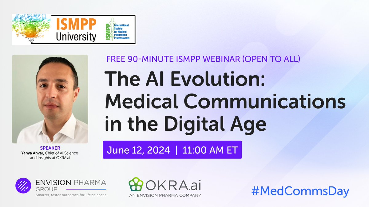 #MedComms Day is June 12, and our friends at <a href="/ISMPP/">ISMPP</a>   are celebrating with a free, 90-minute webinar: The AI Evolution: Medical Communications in the Digital Age. Both members and non-members are welcome. Sign up here: pathlms.com/ismpp/courses/…