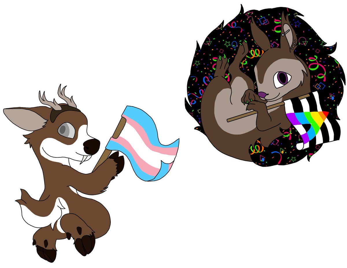 DawnfireCat's tweet photo. @FursonaPins  My edits of the deer and squirrel pins with my and my mom's characters! The deer is mine, and the squirrel is hers. https://t.co/bTVcZPv3dW
