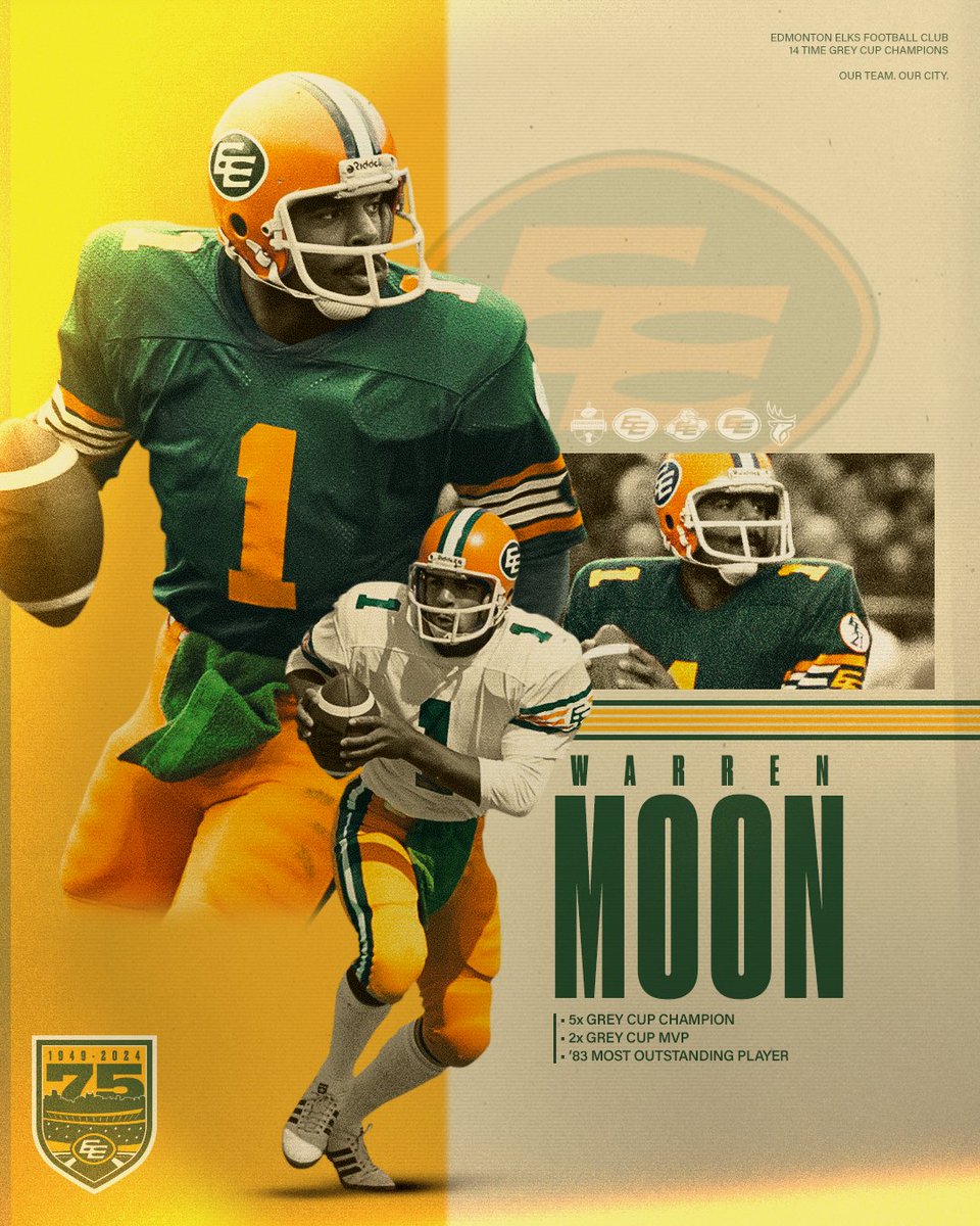GoElks's tweet photo. A five time Grey Cup Champion and the only player in the @CFL Hall of Fame and @NFL Hall of Fame. 

@WMoon1 returns to Edmonton for the June 8 Home Opener and a pregame autograph session!

🎟️ | https://t.co/ynvLN5B6N7

#OurTeamOurCity #GoElks #CFL https://t.co/pgZFdrQkfC
