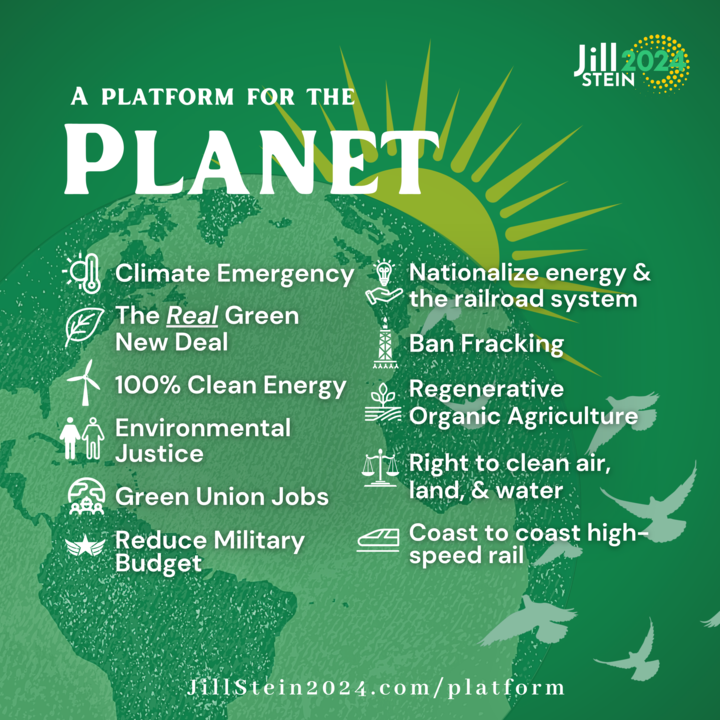 We have a real Green New Deal to fight climate crisis: ✅ A just transition to millions of green jobs. ✅ 100% renewable energy. ✅ Nationwide high-speed rail. ✅ Accessibility to healthy food, clean water & air. ✅ Environmental justice, and more... See our Green Party…