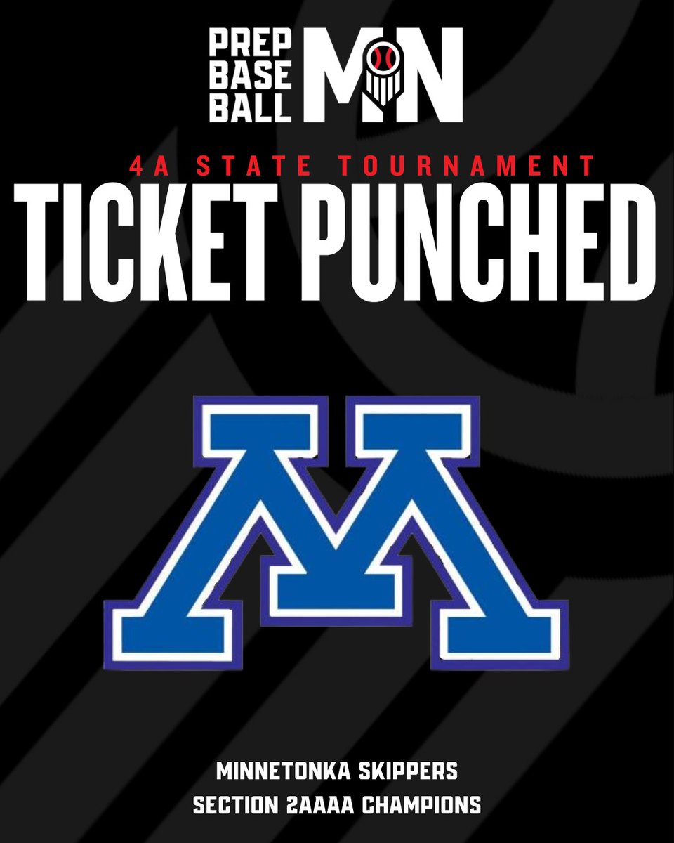 PrepBaseballMN's tweet photo. 𝙩𝙞𝙘𝙠𝙚𝙩 𝙥𝙪𝙣𝙘𝙝𝙚𝙙.

Congratulations to @TonkaBaseball_1

🏆 Section 2AAAA Champions
🎟️ 2024 Minnesota 4A State Tournament
📍 CHS Field | St. Paul, Minnesota https://t.co/nJApWtXryb