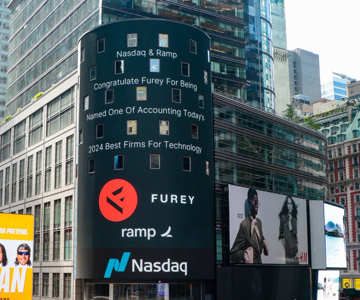 FureyFS's tweet photo. We've made it to Times Square! 🎉 What an amazing way to close out #NYTechWeek, celebrating our recognition as one of the best firms for technology by Accounting Today. Huge thanks to our friends at @tryramp for the feature and the continued partnership! https://t.co/jVJv2ka126
