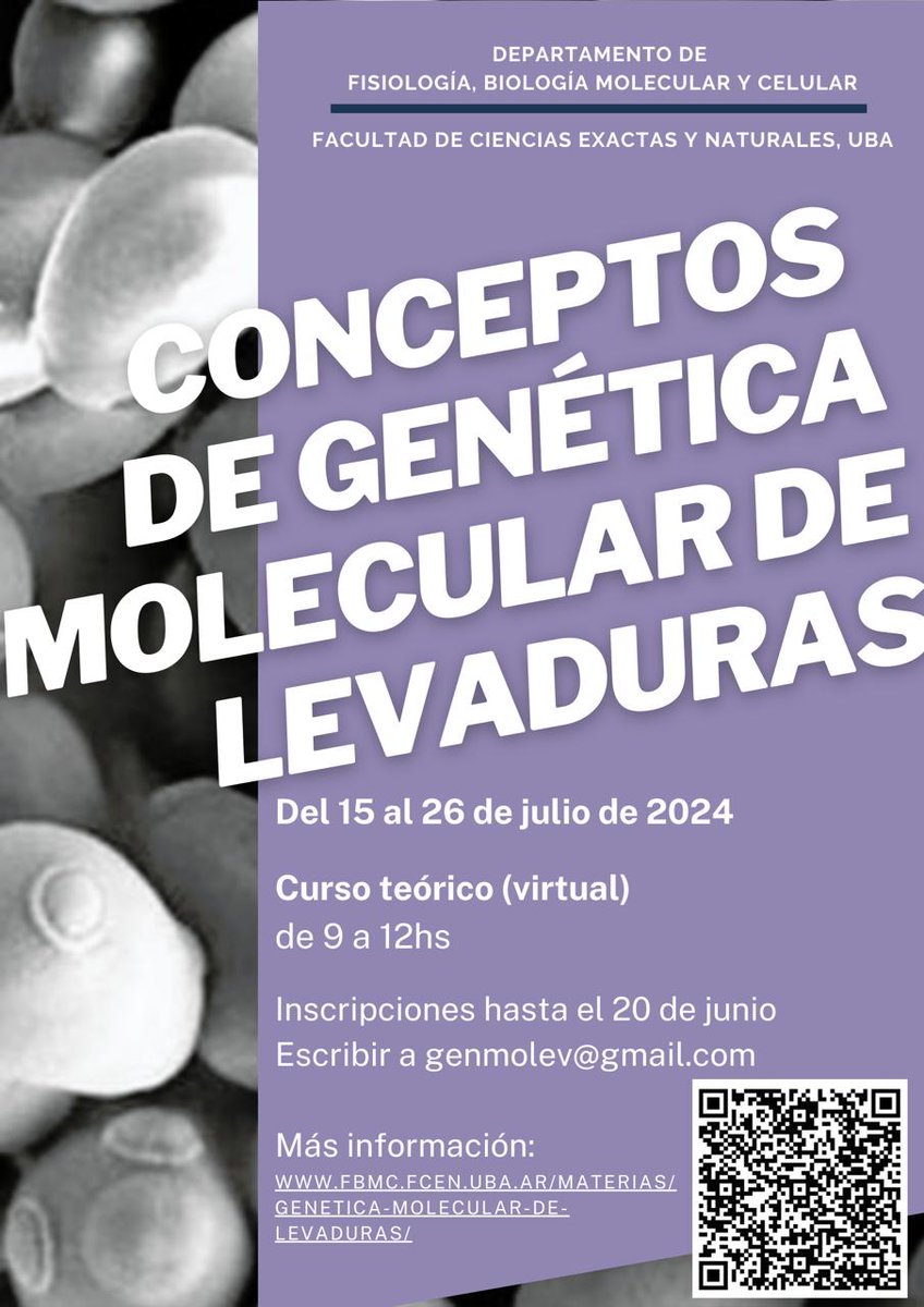 Esta abierta la inscripción para el curso de postgrado de invierno Conceptos de Genética Molecular de Levaduras, que será en formato virtual del 15 al 26 de julio. Gracias por difundir!!!
<a href="/Exactas_UBA/">Exactas UBA</a> <a href="/ib3enfcen/">iB3 en FCEN-UBA</a>