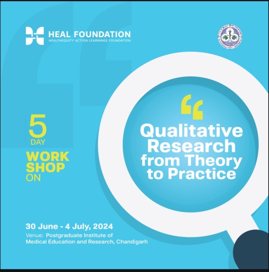 HealFndn's tweet photo. HEAL is hosting a five day workshop on Qualitative research at PGIMER Chandigarh from 30th June to 4th July 2024. Those interested may kindly fill this registration form https://t.co/PSTpiBSVZl https://t.co/YmZMx2j5bj