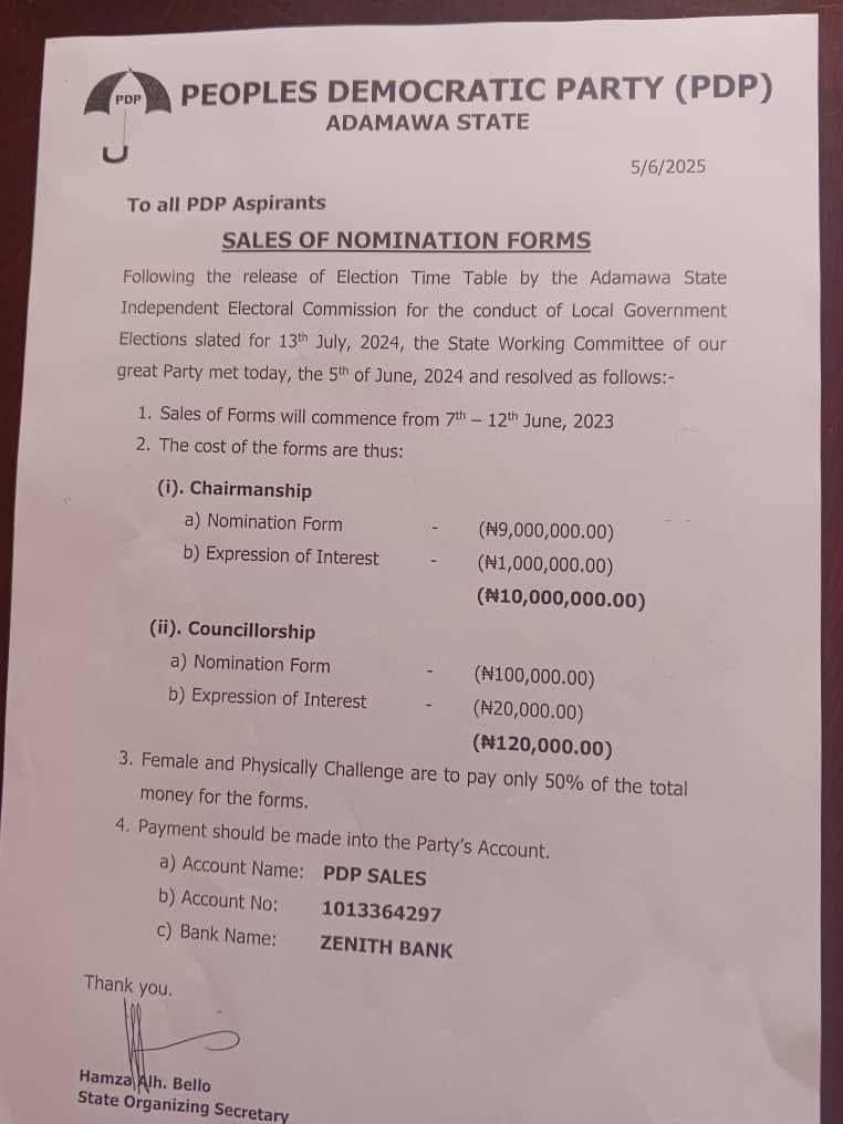 abdul_bapullo's tweet photo. Form for local government Elections in my state. Adamawa state.. 10M for chairmanship position. Sad https://t.co/rQ7Wd2Dgez